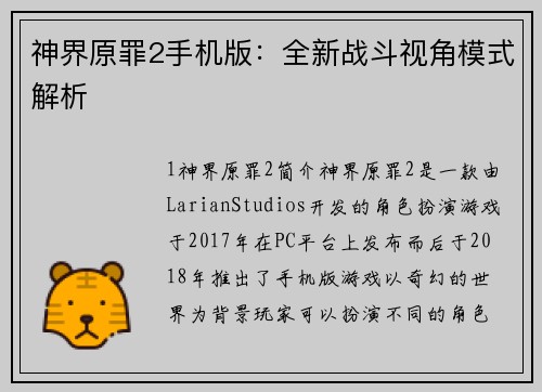 神界原罪2手机版:全新战斗视角模式解析